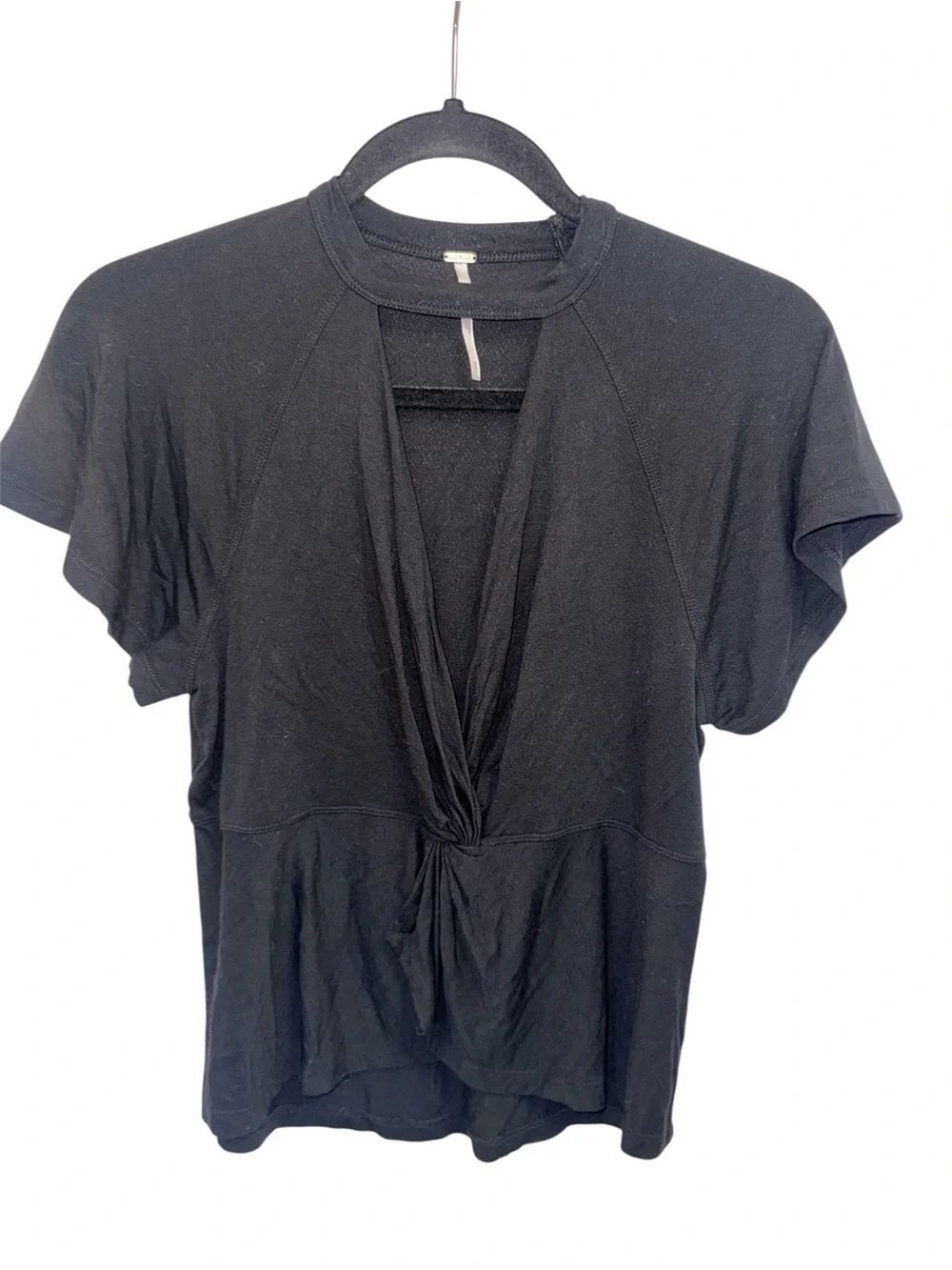 Free People Black Knot-Front Short Sleeve Top